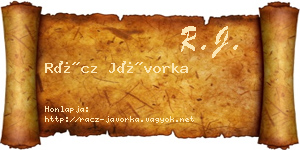 Rácz Jávorka névjegykártya